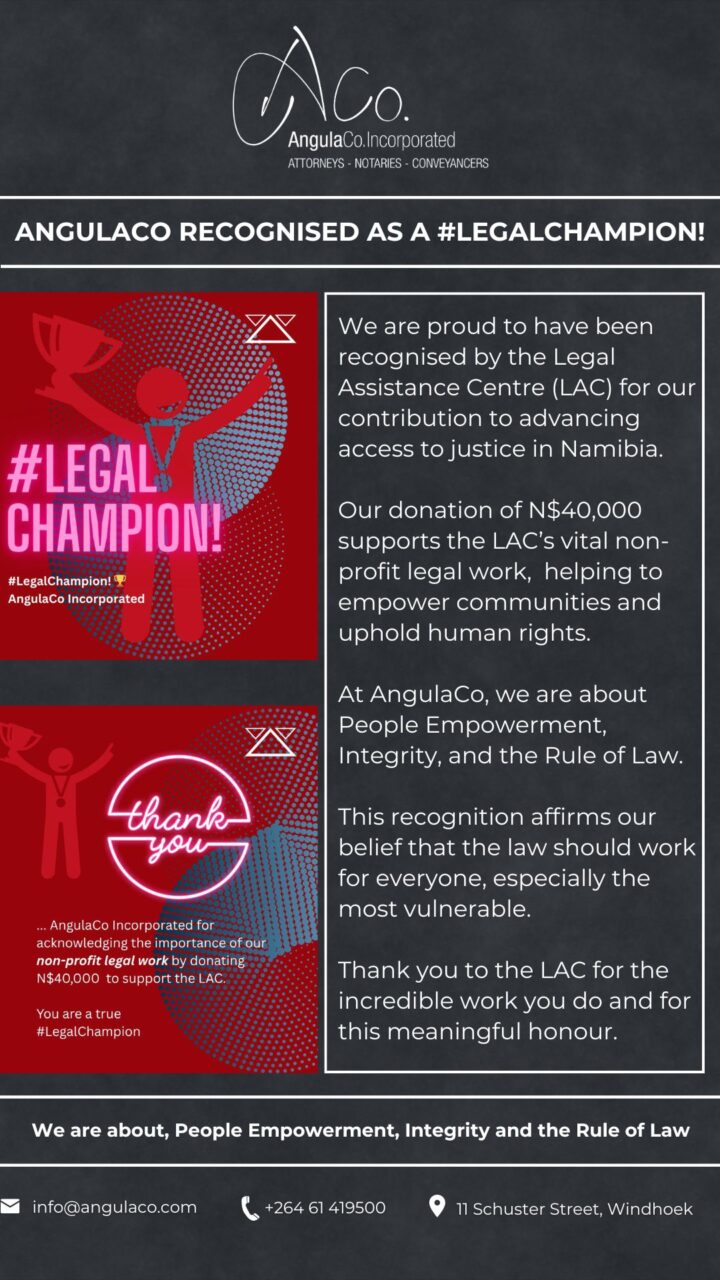 AngulaCo. Incorporated recognised as a #LegalChampion by the Legal Assistance Centre